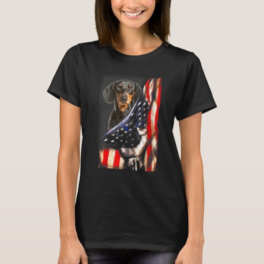 Dachshund Dog - Perfect voor ons als vlaggepatriot T-shirt (Voorkant)