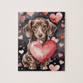 Dachshund Dog Pet Portrait Watercolor Valentine Legpuzzel