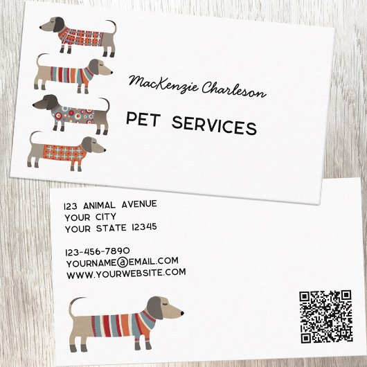 Dachshund Dog Pet Services QR-code Visitekaartje