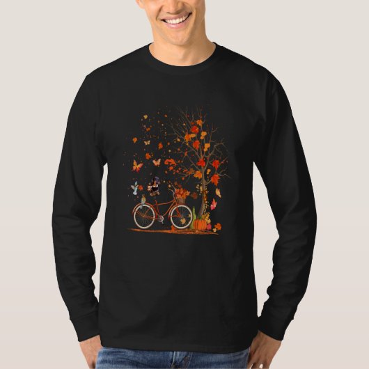 Dachshund Dog Pumpkin Bicycle Fall Leaves Tree Spi T-shirt (Voorkant)