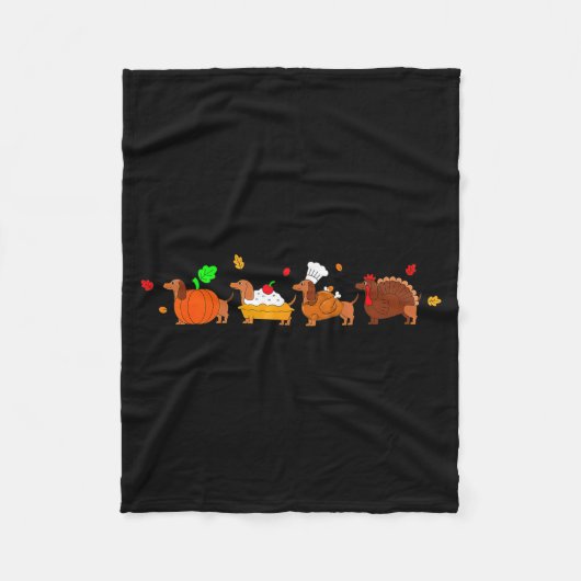 Dachshund Dog Pumpkin E Turkey Thanksgiving  Fleece Deken (Voorkant)