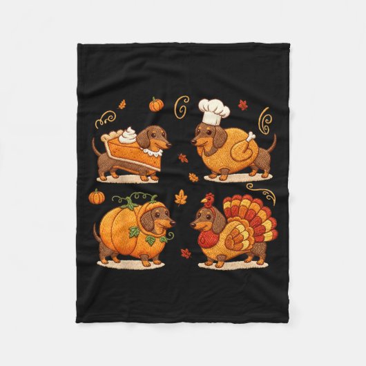 Dachshund Dog Pumpkin E Turkey Thanksgiving Men Wo Fleece Deken (Voorkant)