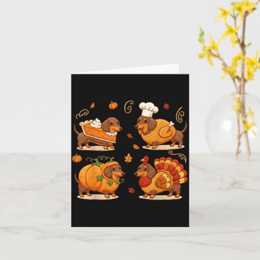 Dachshund Dog Pumpkin E Turkey Thanksgiving Men Wo Kaart (Gele Bloem)