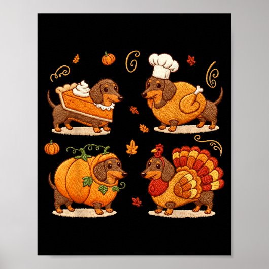 Dachshund Dog Pumpkin E Turkey Thanksgiving Men Wo Poster (Voorkant)