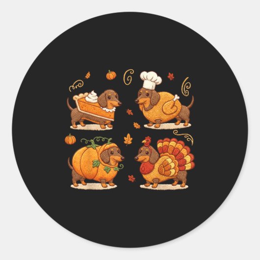 Dachshund Dog Pumpkin E Turkey Thanksgiving Men Wo Ronde Sticker (Voorkant)