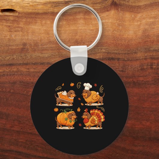 Dachshund Dog Pumpkin E Turkey Thanksgiving Men Wo Sleutelhanger (Voorkant)
