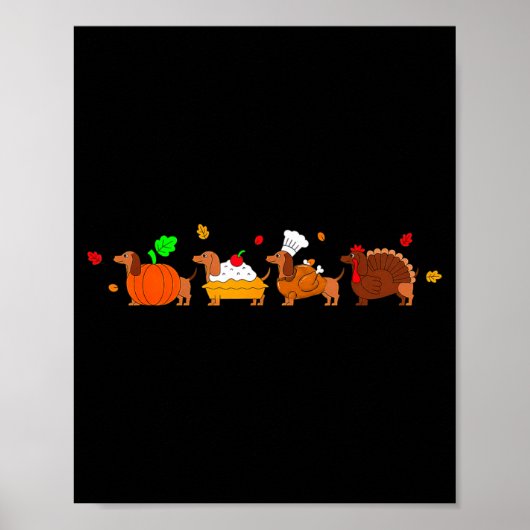 Dachshund Dog Pumpkin E Turkey Thanksgiving Poster (Voorkant)