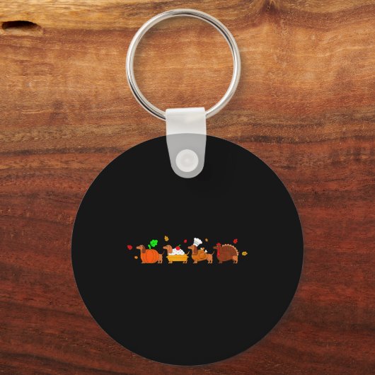 Dachshund Dog Pumpkin E Turkey Thanksgiving Sleutelhanger (Voorkant)