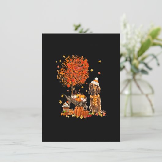 Dachshund Dog Pumpkin Herfst Maple Leaf Dank Kaart (Staand voorkant)