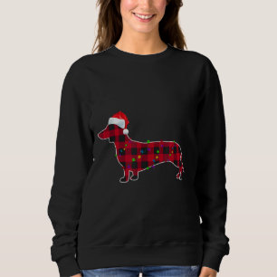 Dachshund Dog Red Plaid Christmas Pajamas Lights Trui