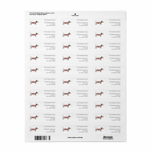 Dachshund Dog Return Address Label (Full Sheet)