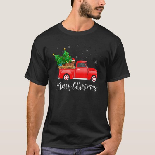 Dachshund Dog Riding Red Truck Christmas Decoratio T-shirt (Voorkant)