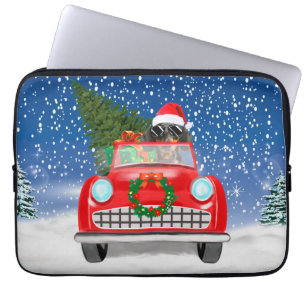 Dachshund Dog rijdt met sneeuwkerst Laptop Sleeve