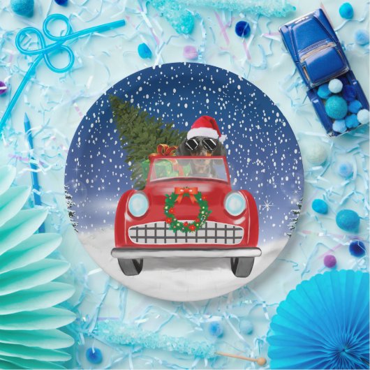 Dachshund Dog rijdt met sneeuwkerst Papieren Bordje (Feest)