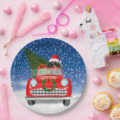 Dachshund Dog rijdt met sneeuwkerst Papieren Bordje (Feest)