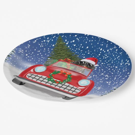 Dachshund Dog rijdt met sneeuwkerst Papieren Bordje (Gekanteld)