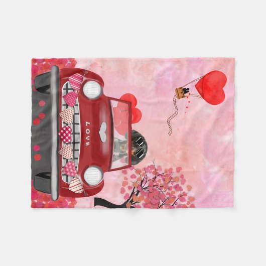 Dachshund Dog-rijtuig met hart Valentijnse Fleece Deken (Voorkant (Horizontaal))