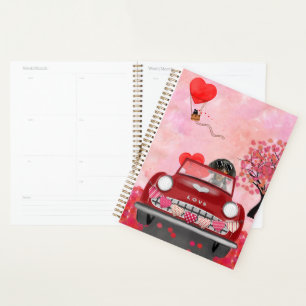 Dachshund Dog-rijtuig met hart Valentijnse Planner