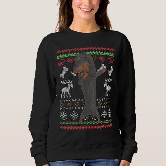 Dachshund Dog Santa Claus Ugly kerstpattern X Trui (Voorkant)