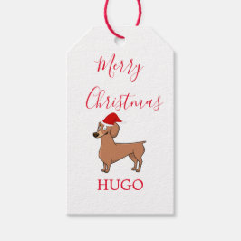 Dachshund Dog Santa hat Merry kerst Personal Cadeaulabel
