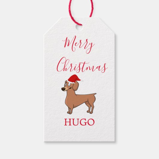 Dachshund Dog Santa hat Merry kerst Personal Cadeaulabel (Voorkant)