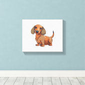 Dachshund Dog Schattige Canvas Afdruk (Insitu (Houten vloer))