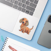 Dachshund Dog Schattige Sticker (Laptop met iPhone)