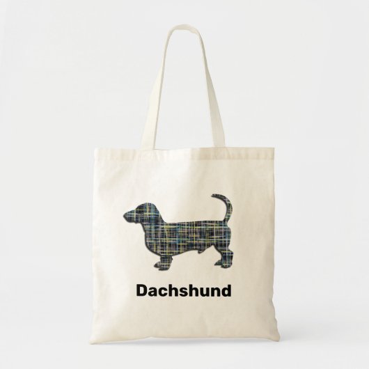 Dachshund Dog Silhouette Yellow & Blue Grid Lines Tote Bag (Voorkant)
