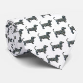 Dachshund Dog Silhouette Yellow & Blue White Strop Stropdas (Opgerold)