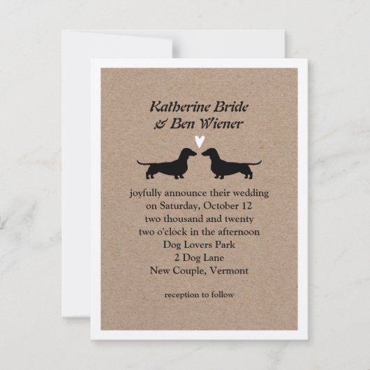 Dachshund Dog Silhouettes Cute Wedding Invitation Kaart (Voorkant)
