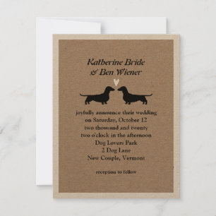 Dachshund Dog Silhouettes Cute Wedding Invitation Kaart
