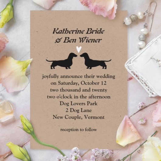 Dachshund Dog Silhouettes Cute Wedding Invitation Kaart
