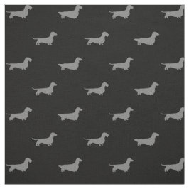 Dachshund Dog Silhouettes Grey and Black Pattered Stof