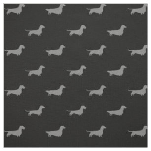 Dachshund Dog Silhouettes Grey and Black Pattered Stof