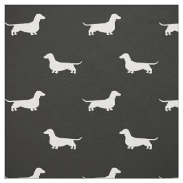 Dachshund Dog Silhouettes Pattern Black and White Stof