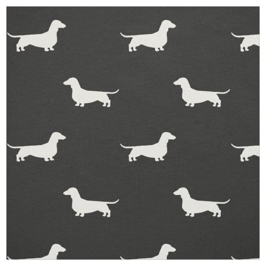 Dachshund Dog Silhouettes Pattern Black and White Stof (Swatch)
