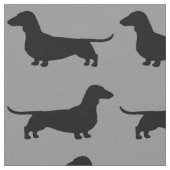 Dachshund Dog Silhouettes Pattern Grey and Black Stof (Close Up)