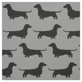 Dachshund Dog Silhouettes Pattern Grey and Black Stof