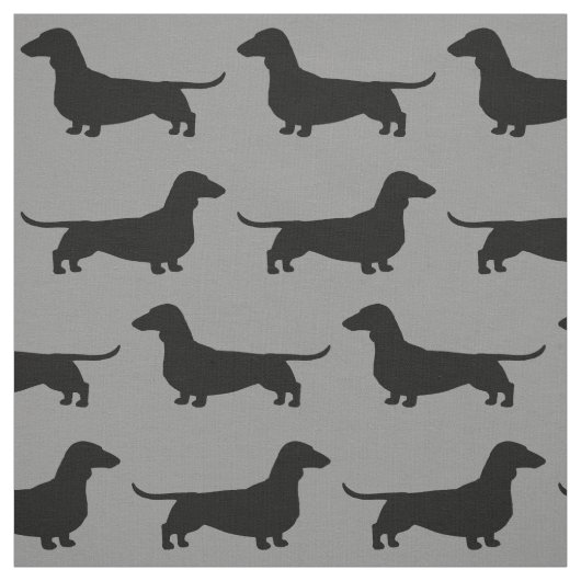 Dachshund Dog Silhouettes Pattern Grey and Black Stof (Swatch)
