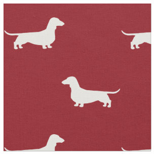 Dachshund Dog Silhouettes Pattern Red en White Stof