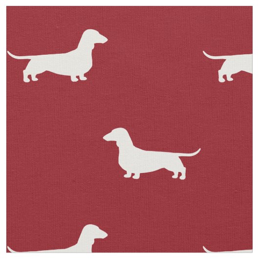 Dachshund Dog Silhouettes Pattern Red en White Stof (Close Up)