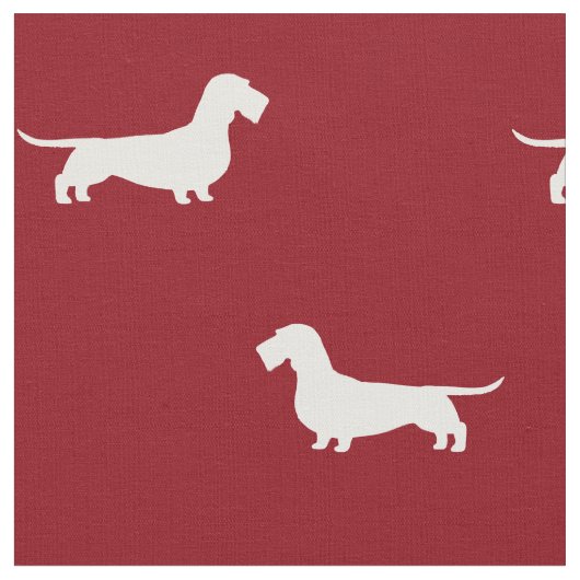 Dachshund Dog Silhouettes Pattern Red Stof (Close Up)