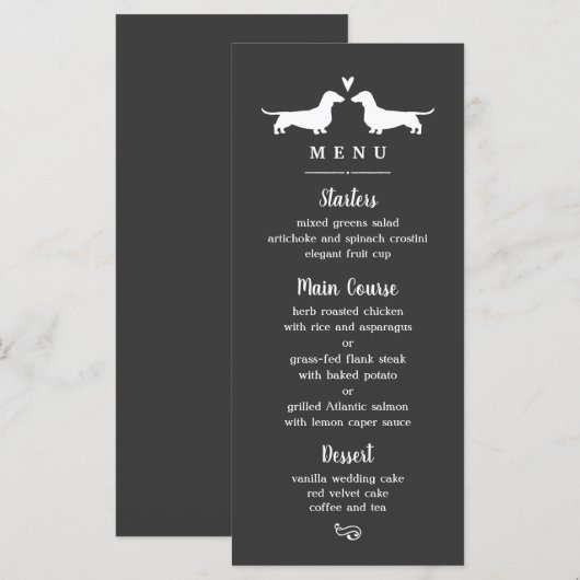 Dachshund Dog Silhouettes Weddenrenmenu Menu (Voorkant / Achterkant)