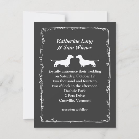 Dachshund Dog Silhouettes Wedding Announding Kaart (Voorkant)