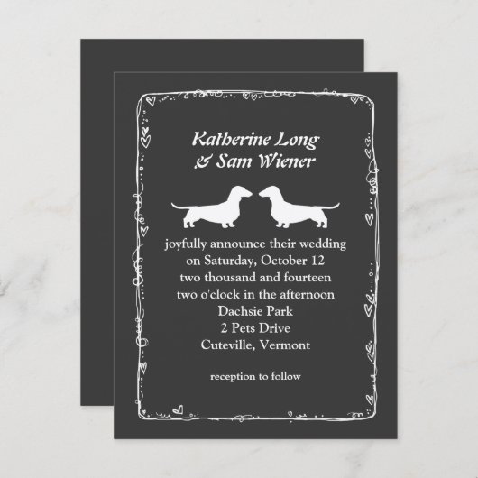 Dachshund Dog Silhouettes Wedding Announding Kaart (Voorkant / Achterkant)