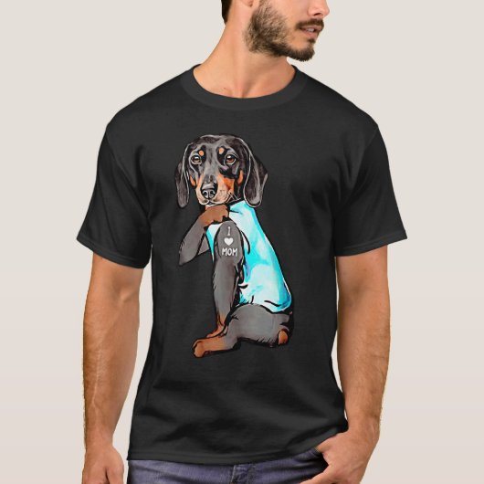 Dachshund Dog Tattoo Ik hou van mam Dogma T-shirt (Voorkant)