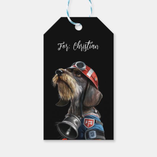 Dachshund Dog-tekst voor brandweerlieden Cadeaulabel (Voorkant)