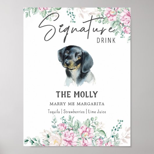 Dachshund Dog Trouwhandtekening Drink Teken Poster (Voorkant)