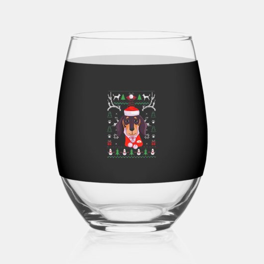 Dachshund Dog Ugly Christmas Classic T-Shirt Wijnglas Zonder Voet (Voorkant)