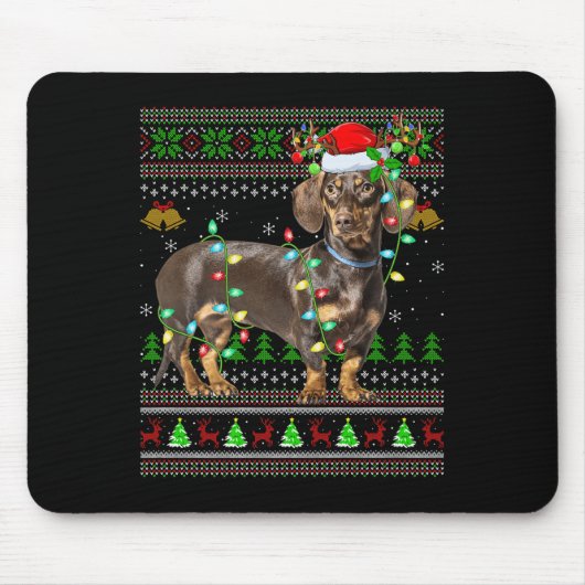 Dachshund Dog Ugly Christmas Sweaters Holiday Sant Muismat (Voorkant)